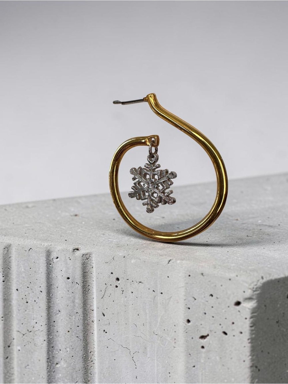 Gold Hoop Earrings with Silver Snowflake Charms - SKU F